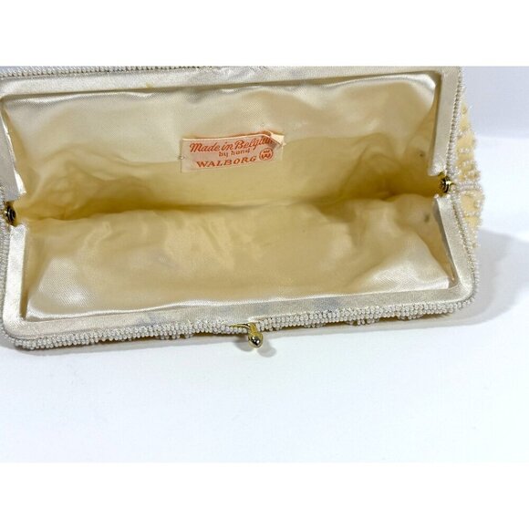 Vintage Walborg‎ Hand-Beaded Cream Evening Clutch Purse Made In Belgium Formal - Picture 5 of 15